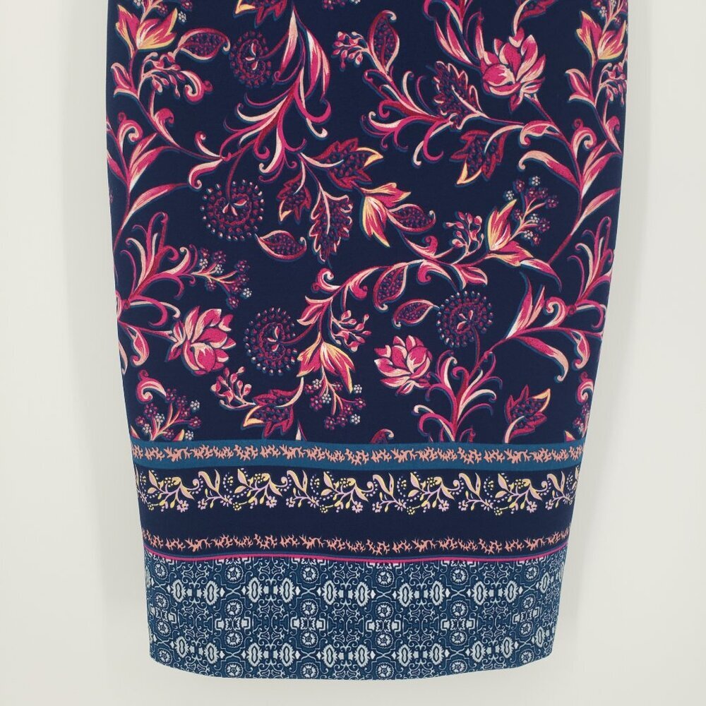 Maggy London Navy / pink Floral Sheath Dress. Beautiful embroidered collar sz 8P - Picture 5 of 9